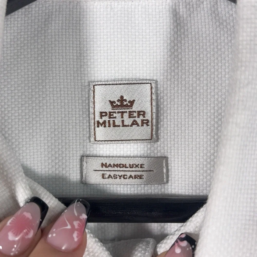 Peter Millar Button Down Shirt Mens Large White Nanoluxe Easy Care Dress Golf